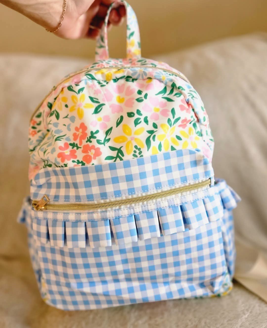 Blue and Yellow Checkered Pocket Backpack