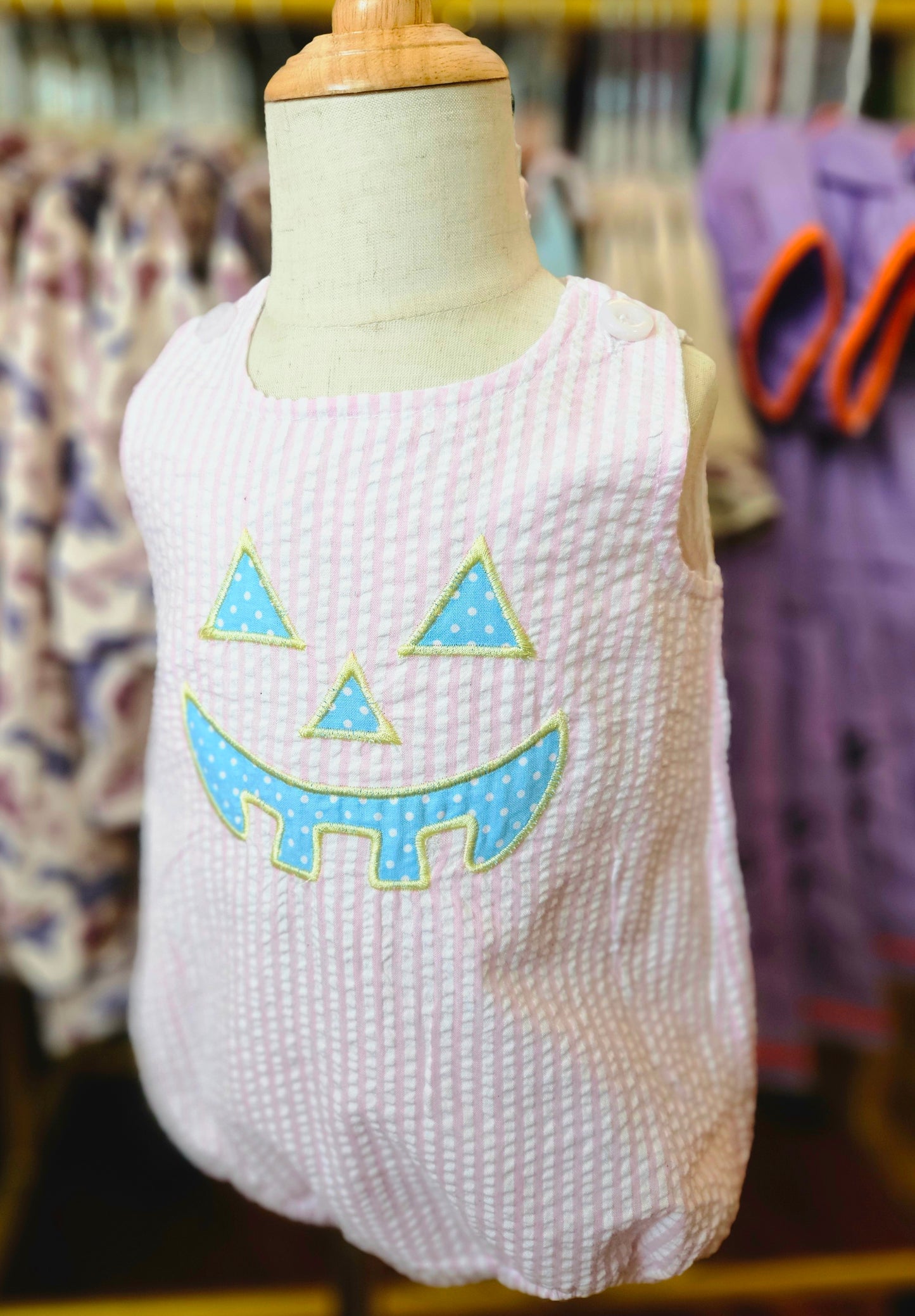 Embroidered Pumpkin Face Girls Bubble
