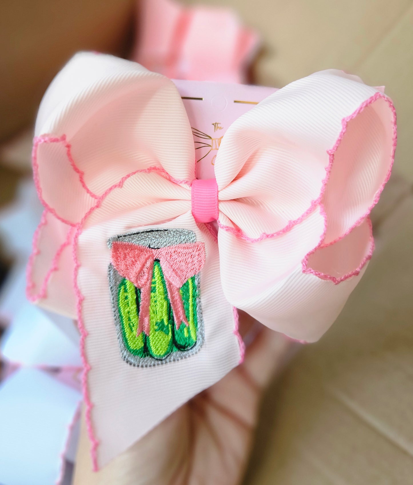 Pink Pickle Jar Clip Bow