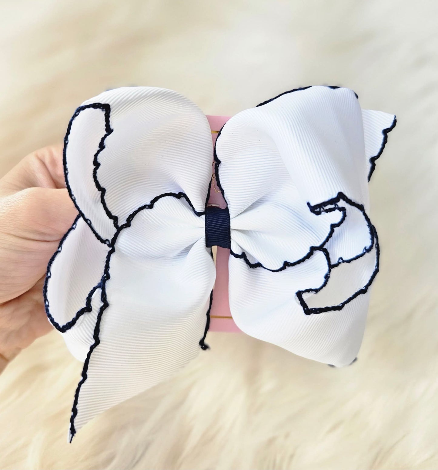 Navy Trimmed Clip Hairbow