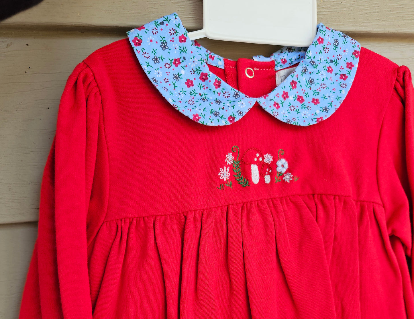 Girls Embroidered Red and Blue Woodland Mushroom Set
