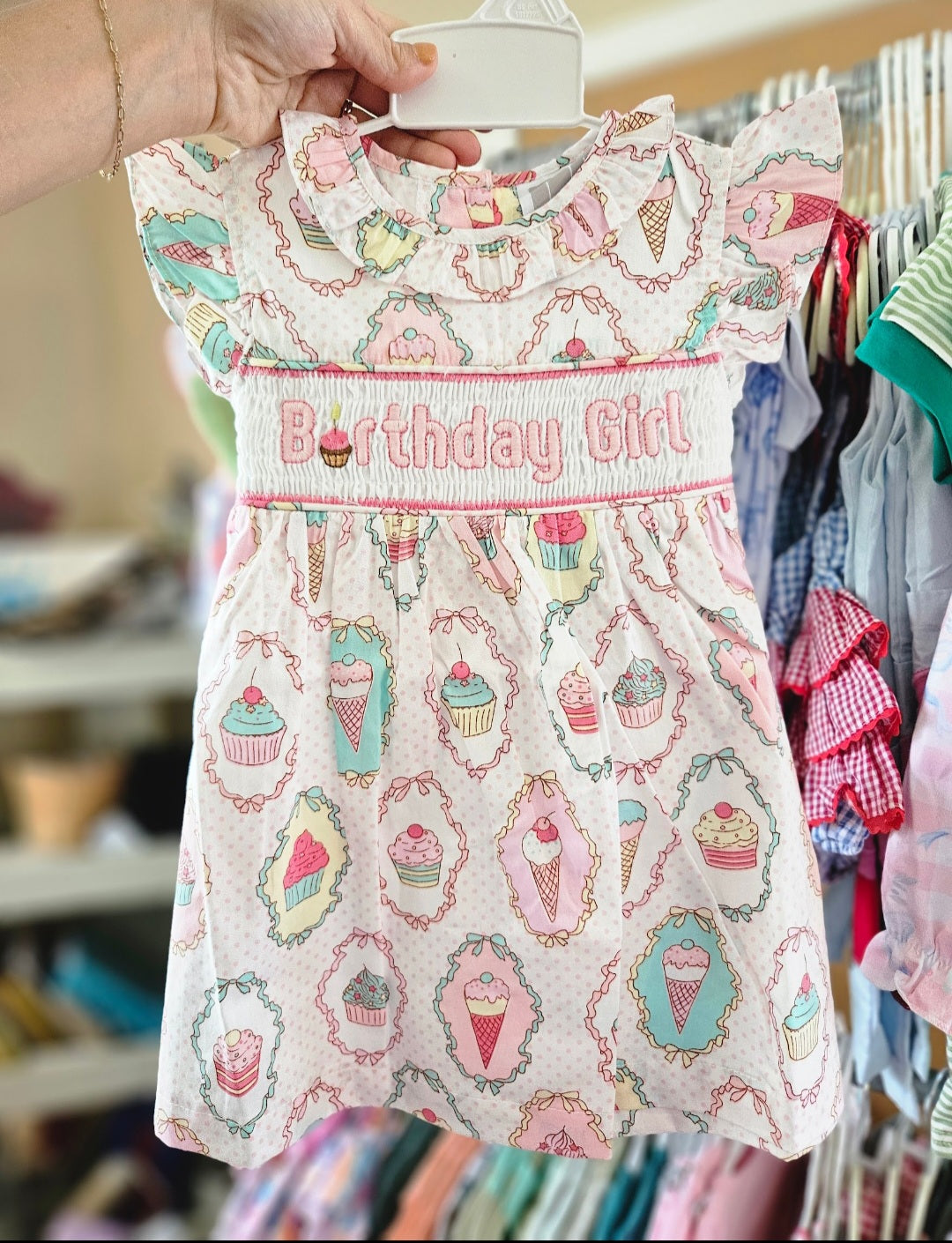 Birthday Girls Smocked Cupcake Dress #480