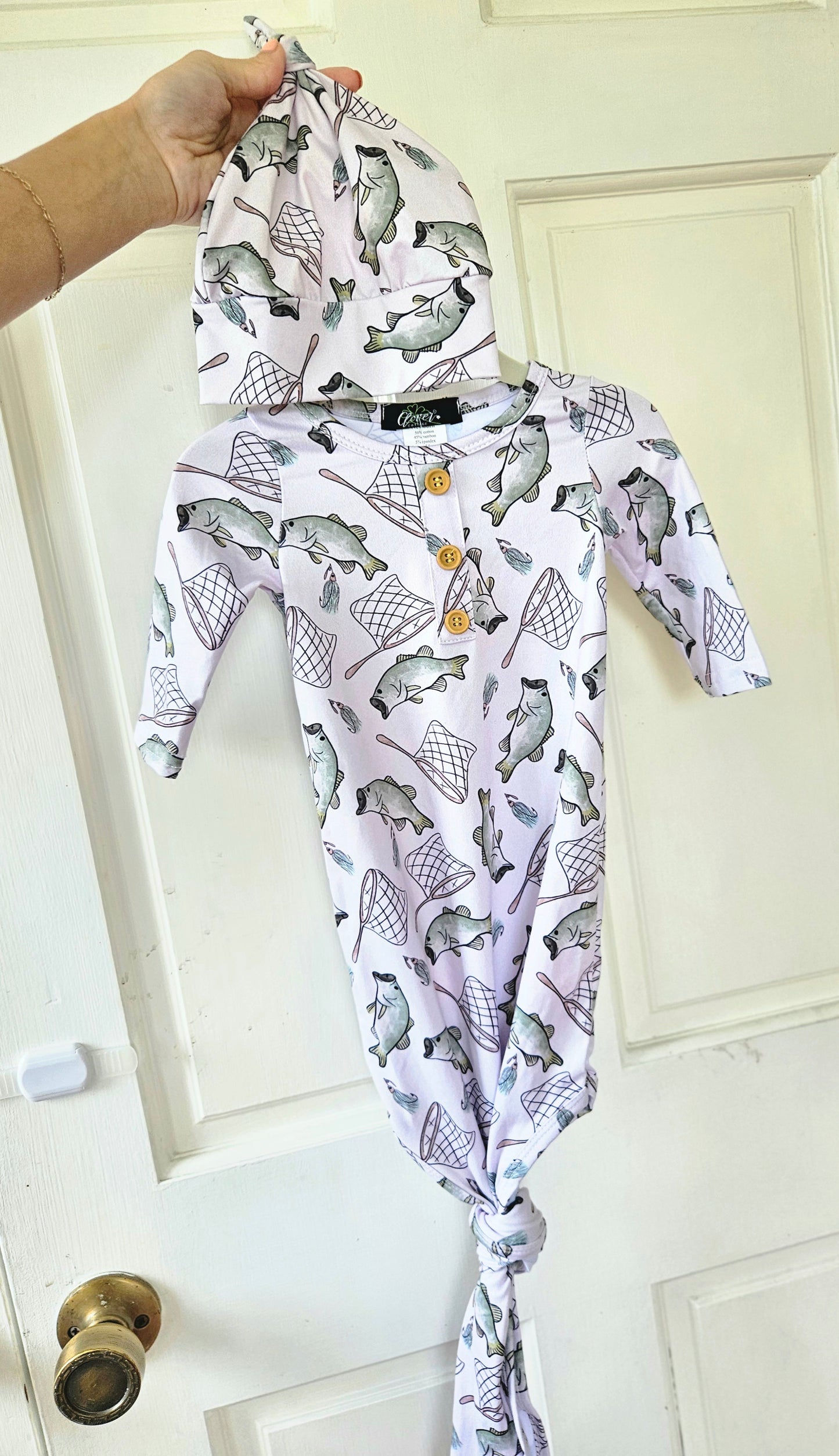 Baby Boy Bass Theme Gown with Matching Hat #527