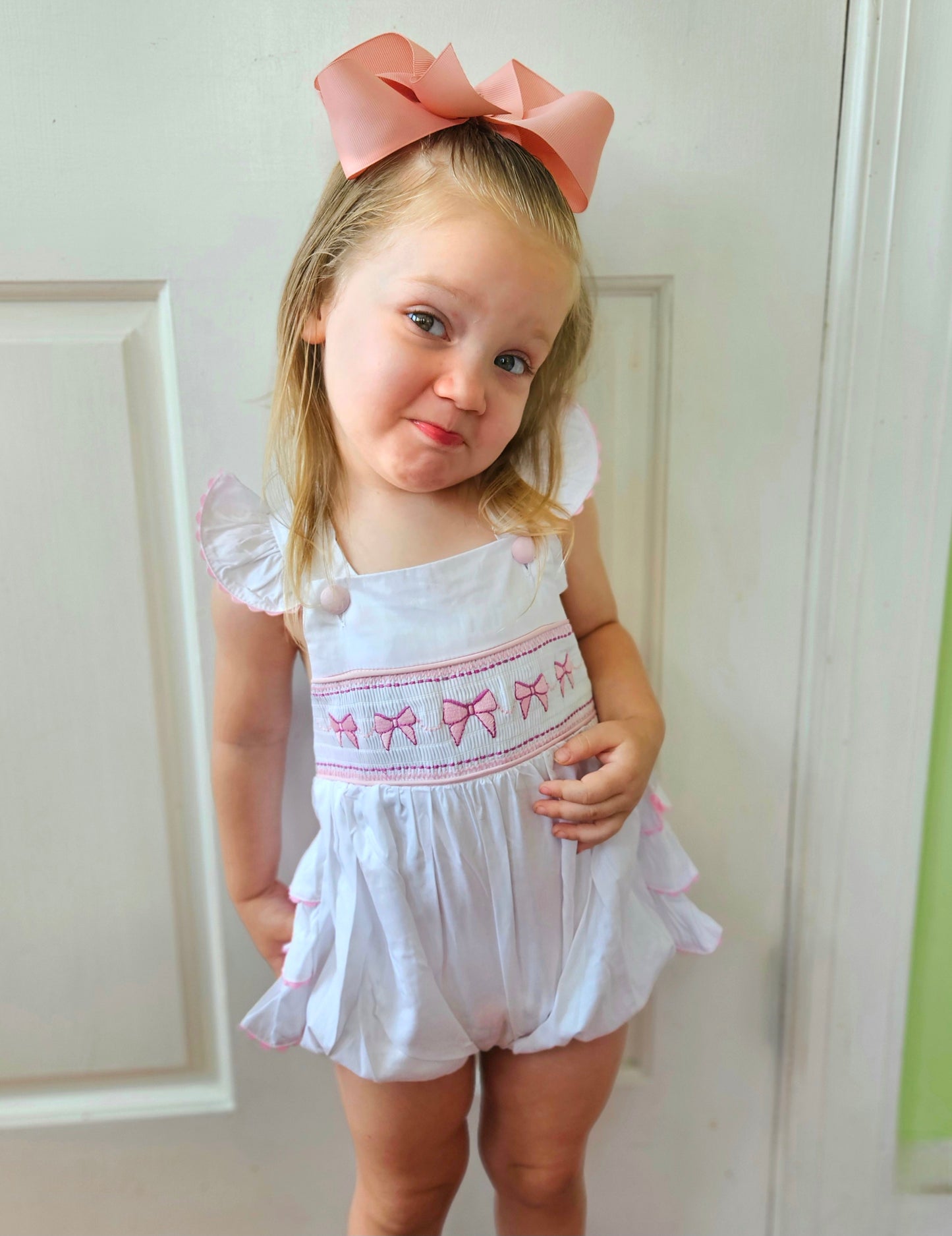 Bows and Riffle Smocked Sunsuit Bubble