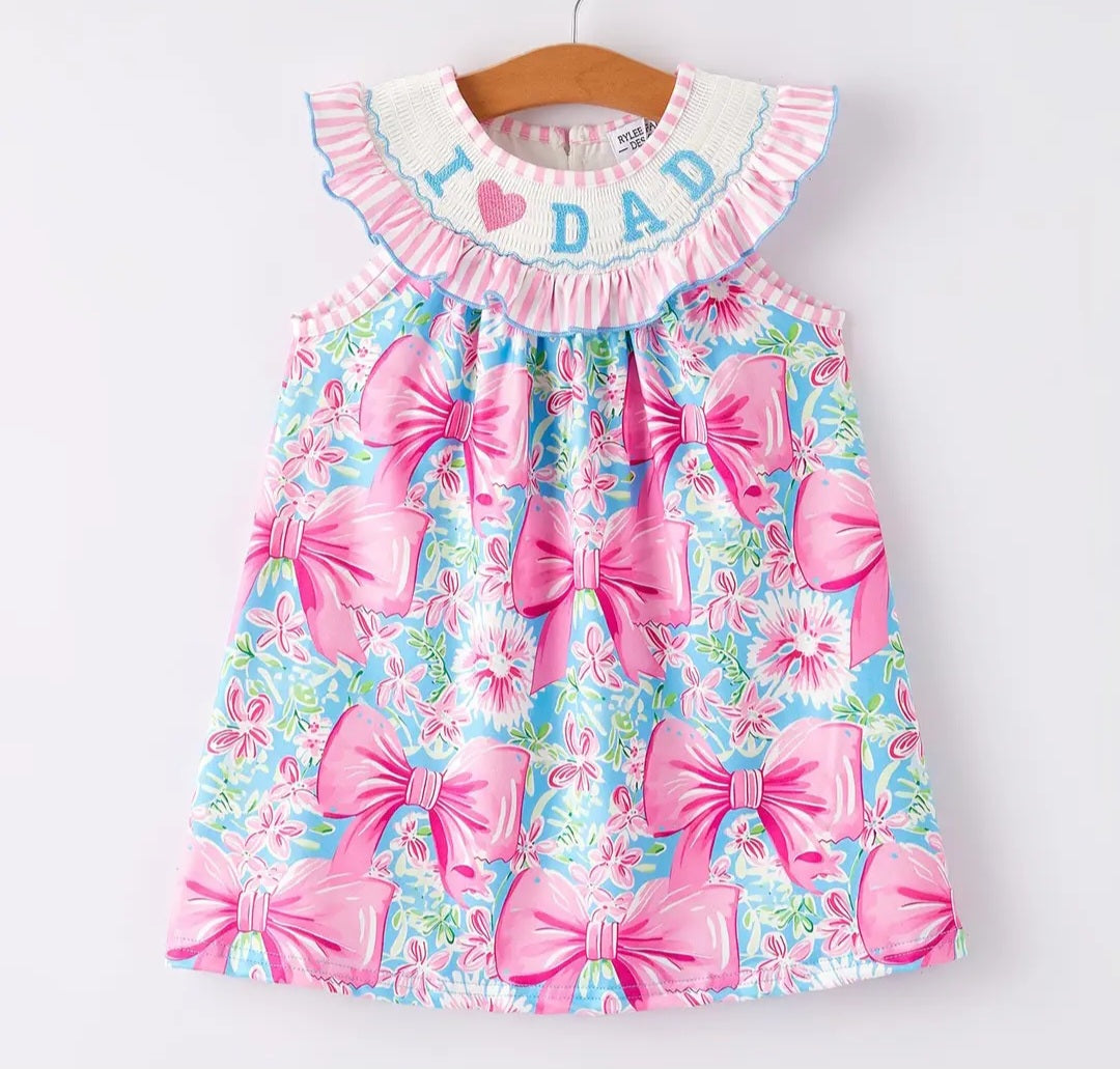"I Heart Dad" Floral Bow Smocked Dress #538