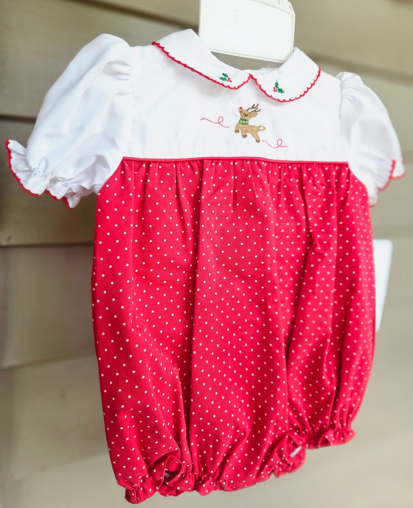 Girls Christmas Reindeer Embroidered Bubble
