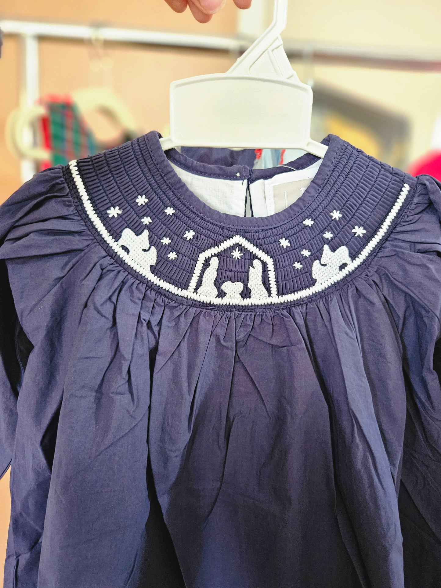 Girls Navy Nativity Smocked Dress