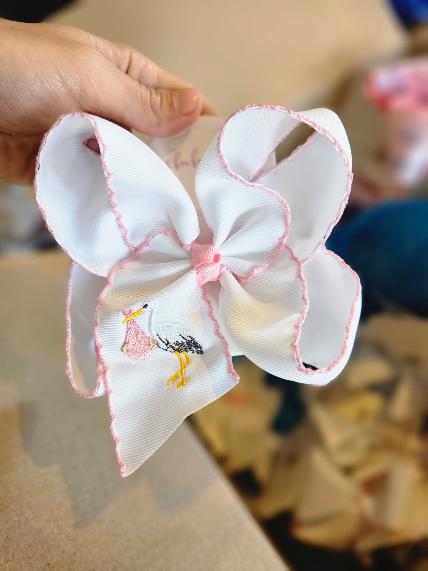 Stork "It's a Girl" Clip Bow