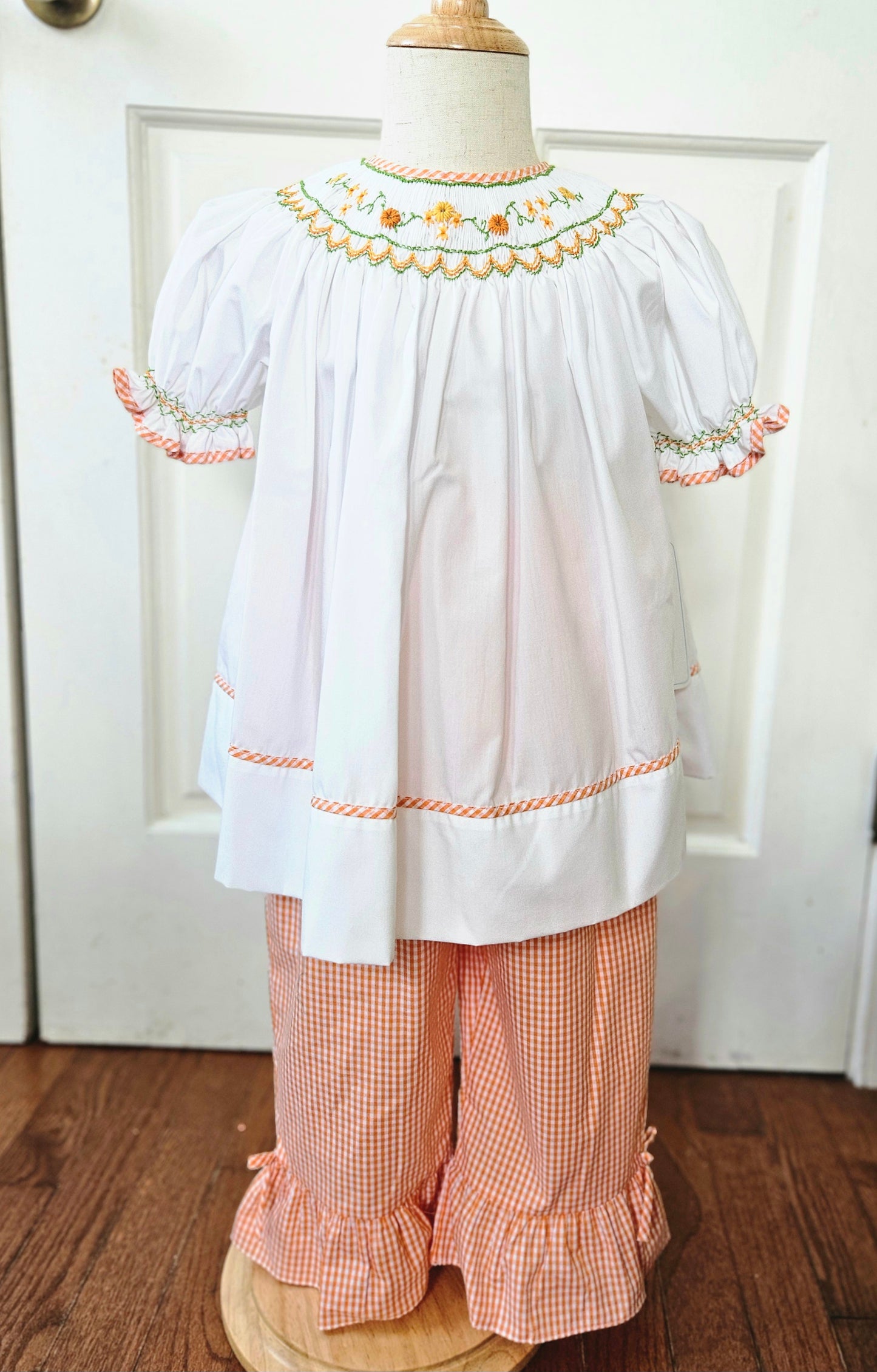 Smocked Girls Fall Outfit Flower Embroidered