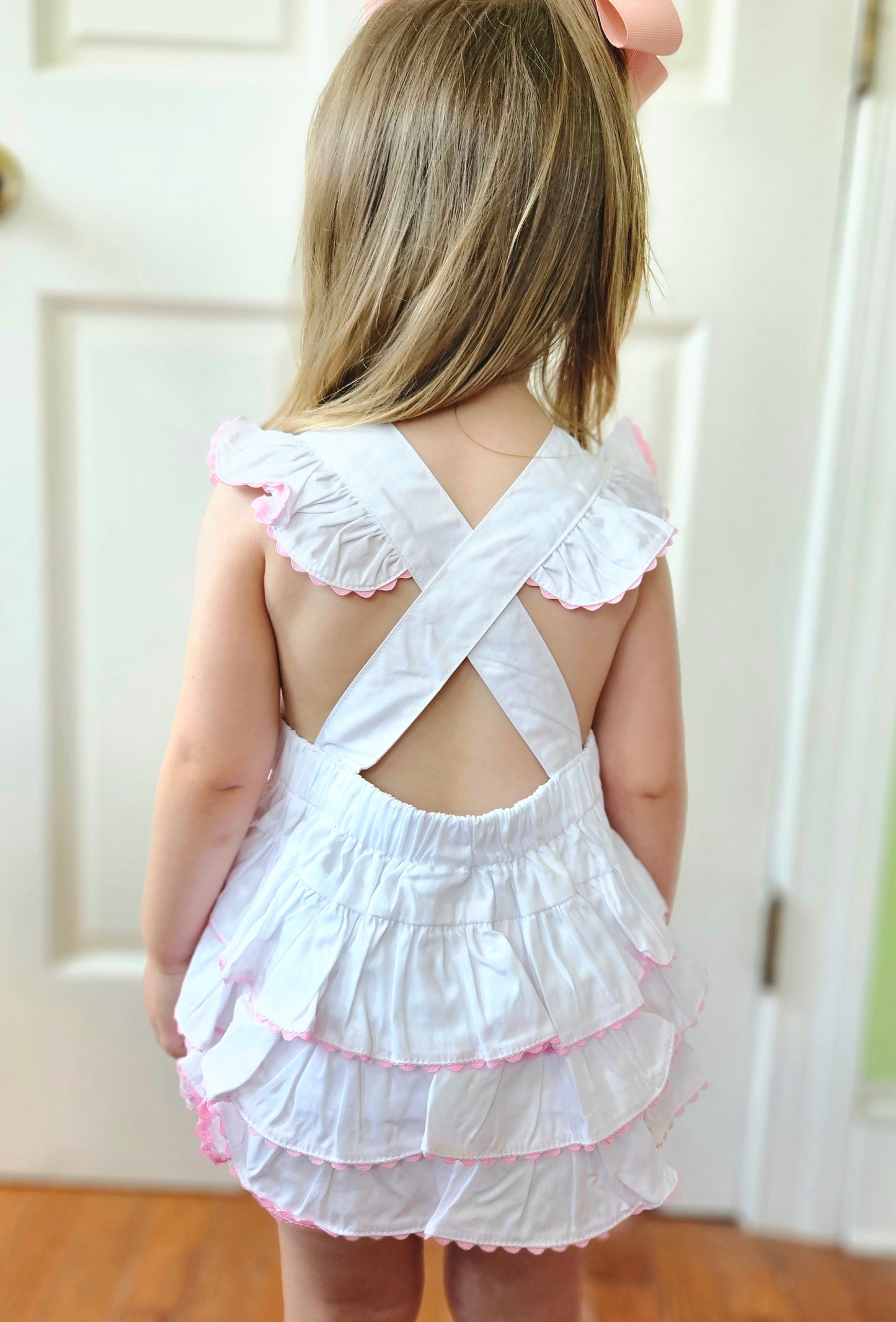 Bows and Riffle Smocked Sunsuit Bubble