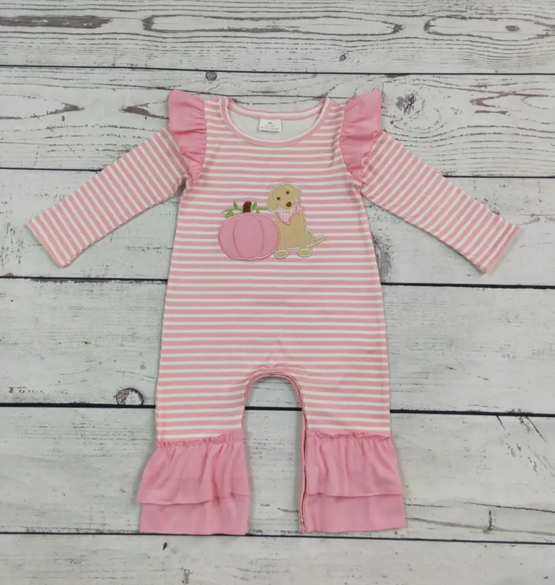 Girl's Dog/Pumpkin Pink Ruffle Jumper #595