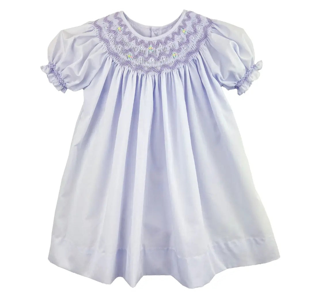 Girls Lavender Smocked Heirloom Dress