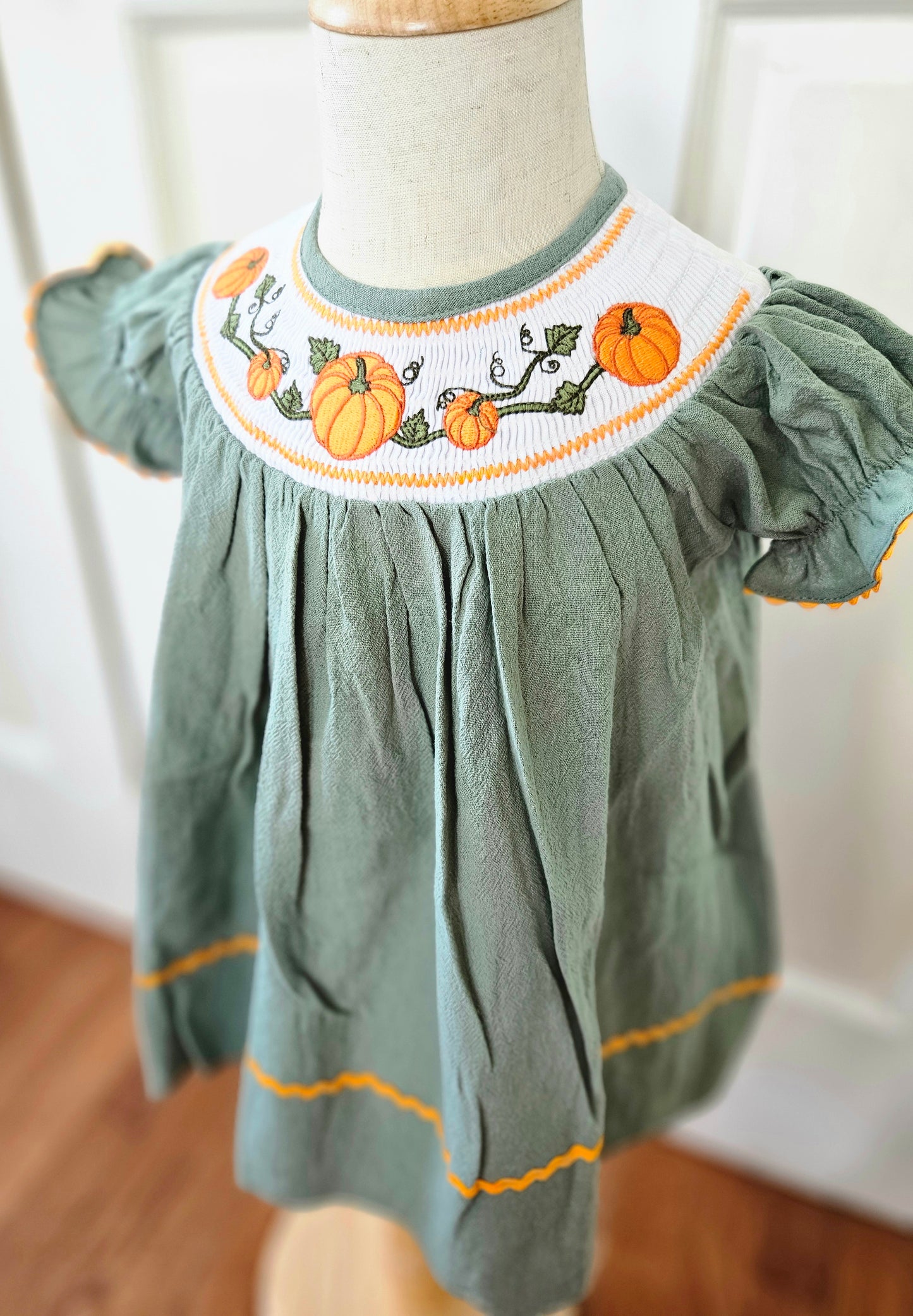 Green Smocked Pumpkin Dress