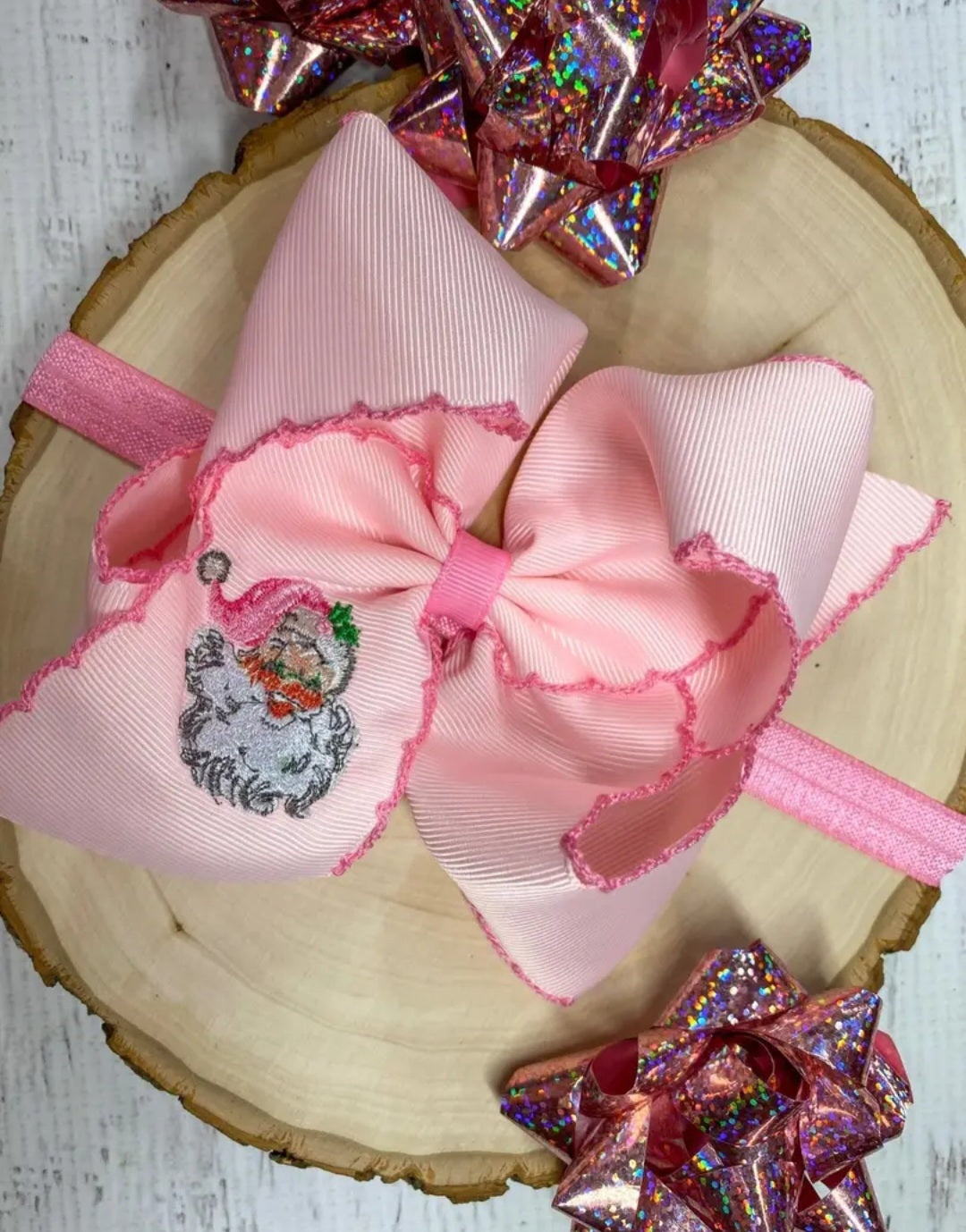 Pink Santa Head Headband Bow