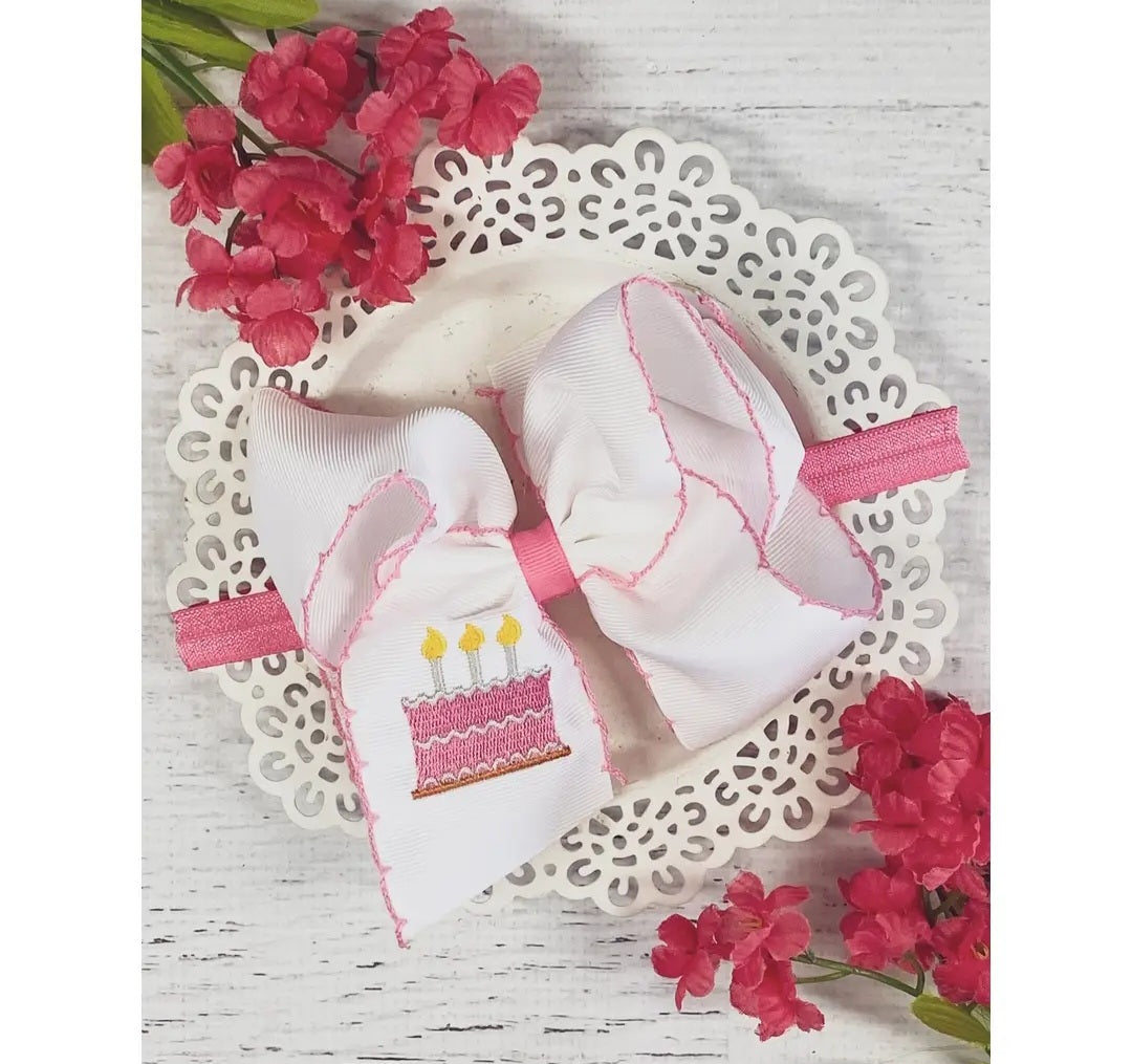 Birthday Girl Cake Headband Bow