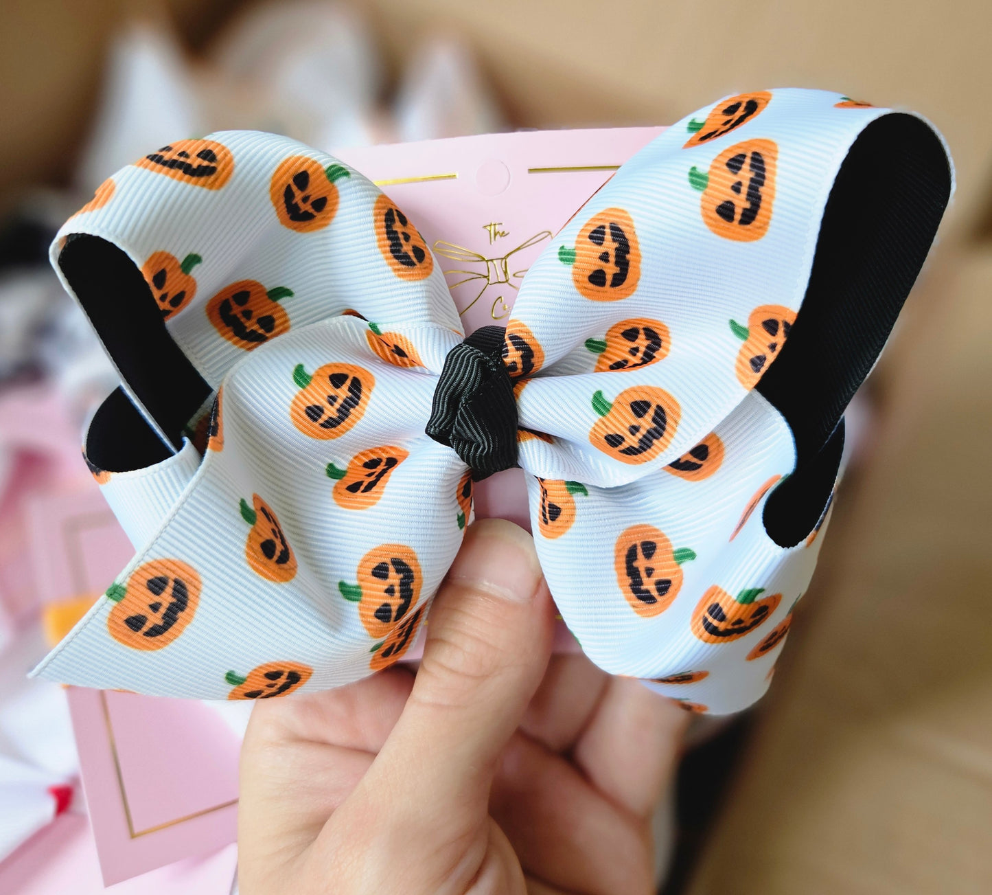 Jack-O-Lantern Printed Clip Bow