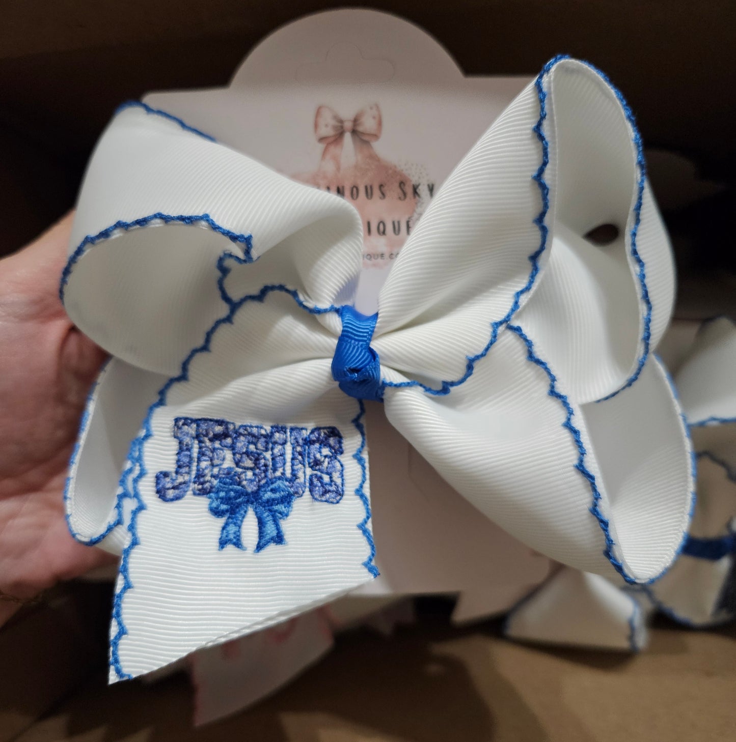 Blue Jesus Clip Bow