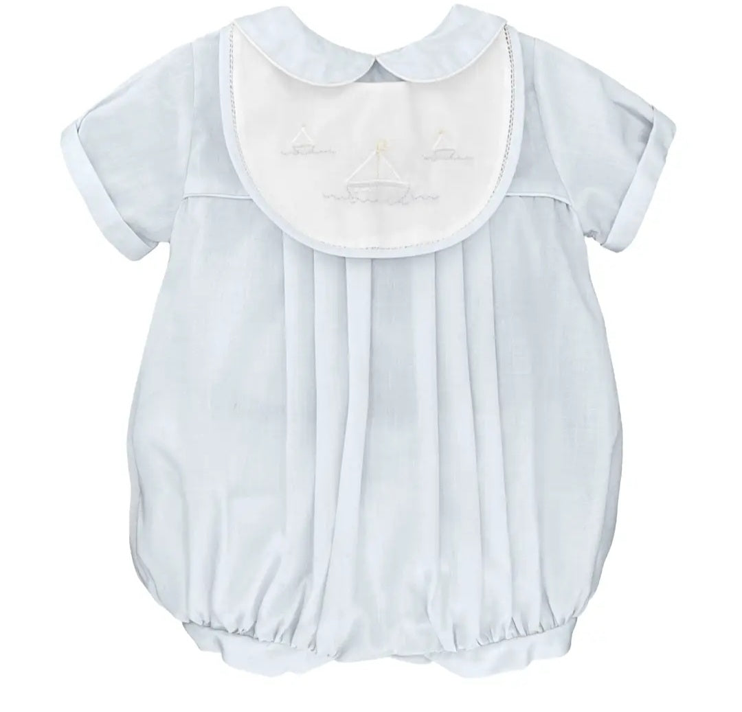 Boys Sail Boat Bibbed Bubble Romper #559