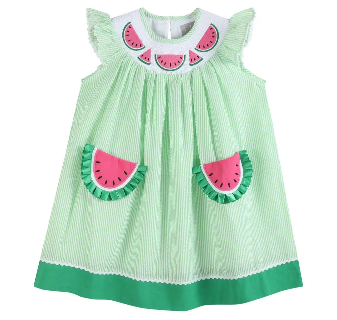 Watermelon Pocket Smocked Dress #571