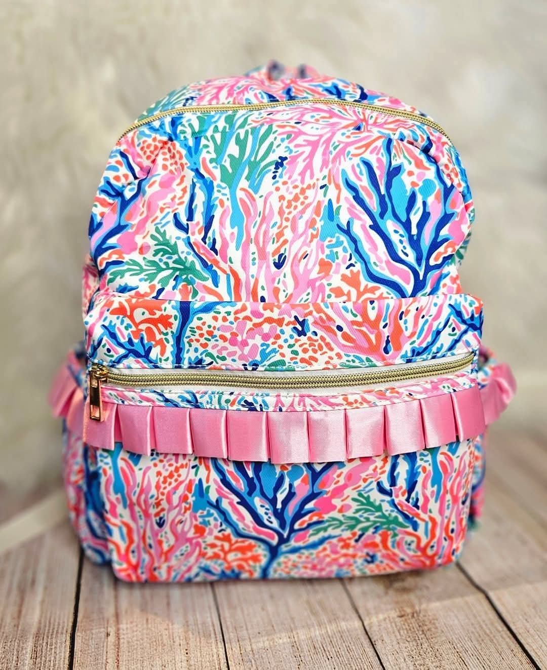 Coral Print Girls Backpack
