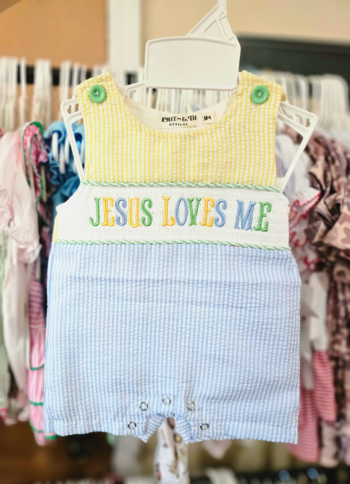 "Jesus Loves Me" Boys Summer Romper Overalls #566