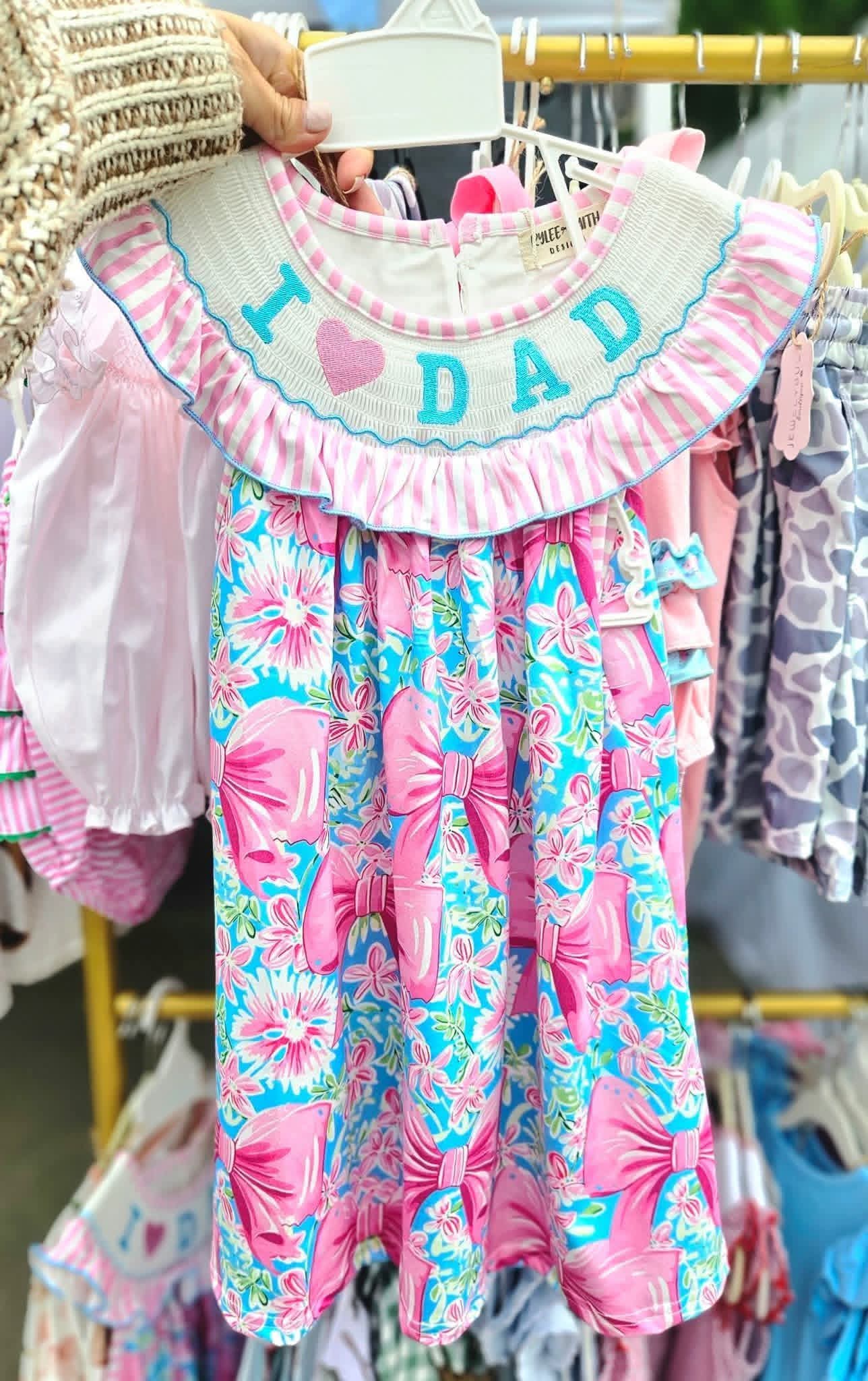 "I Heart Dad" Floral Bow Smocked Dress #538