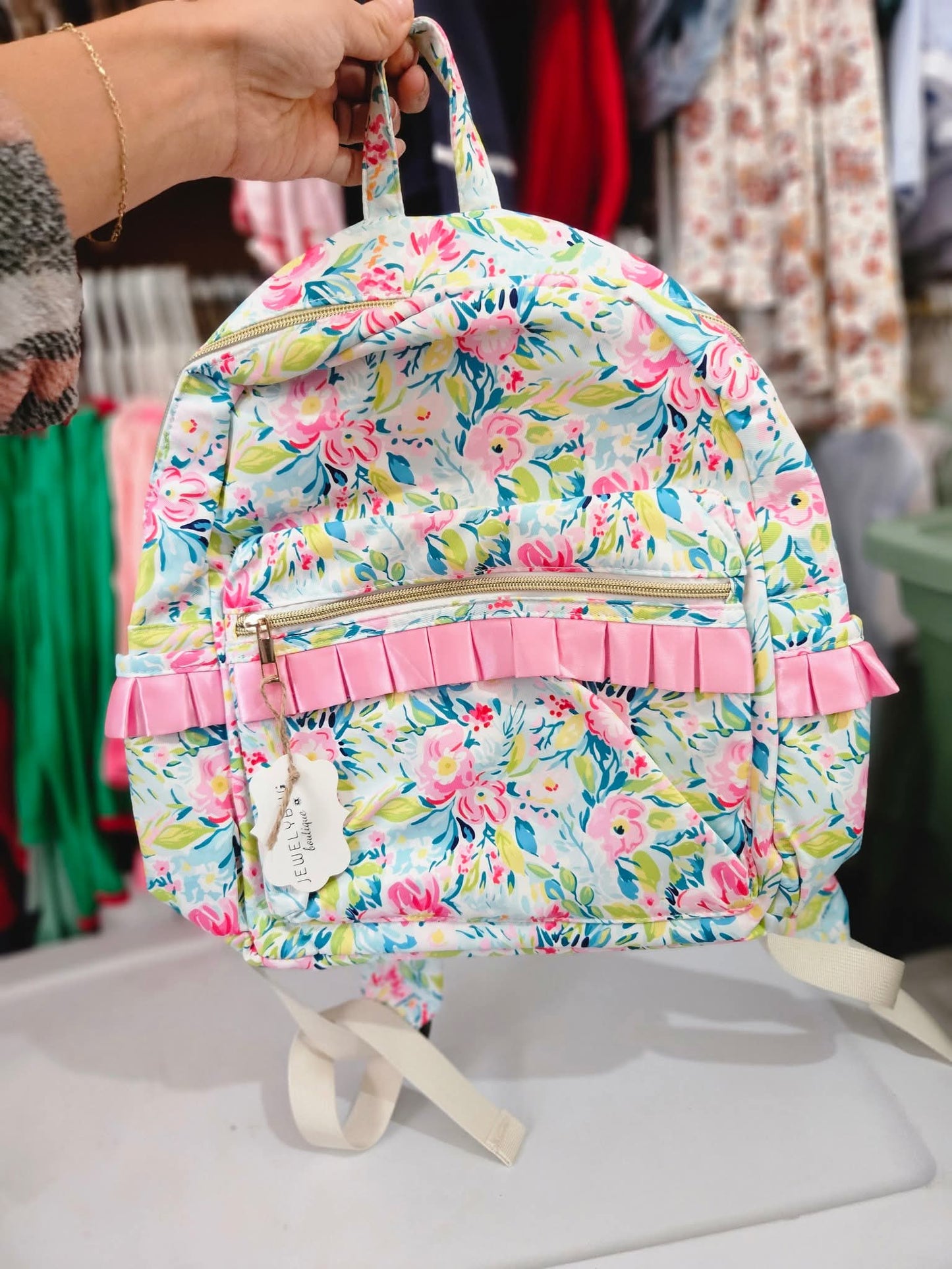 Girl's Floral Ruffle Backpack