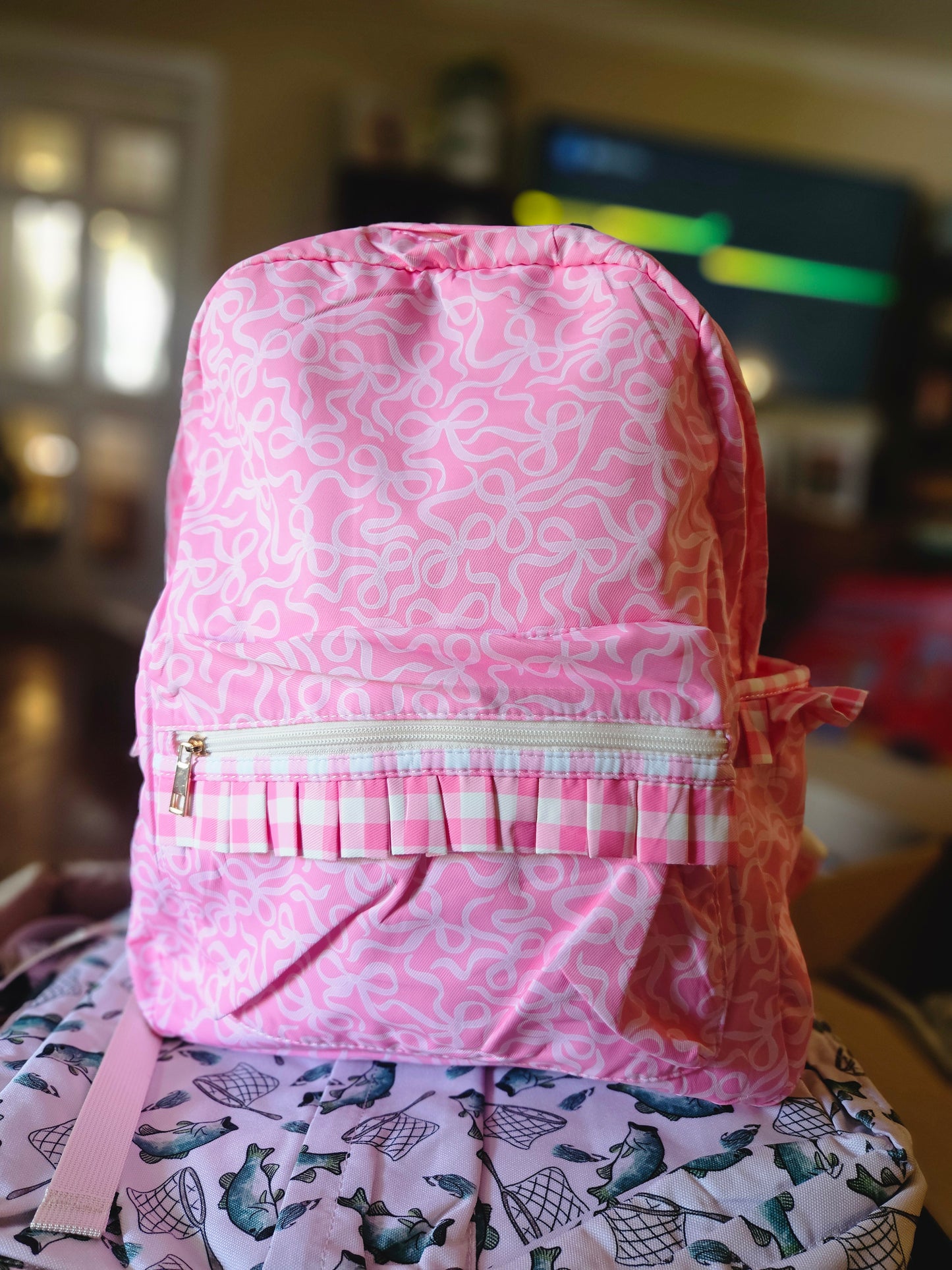 Pink Bow/Plaid Girls Backpack