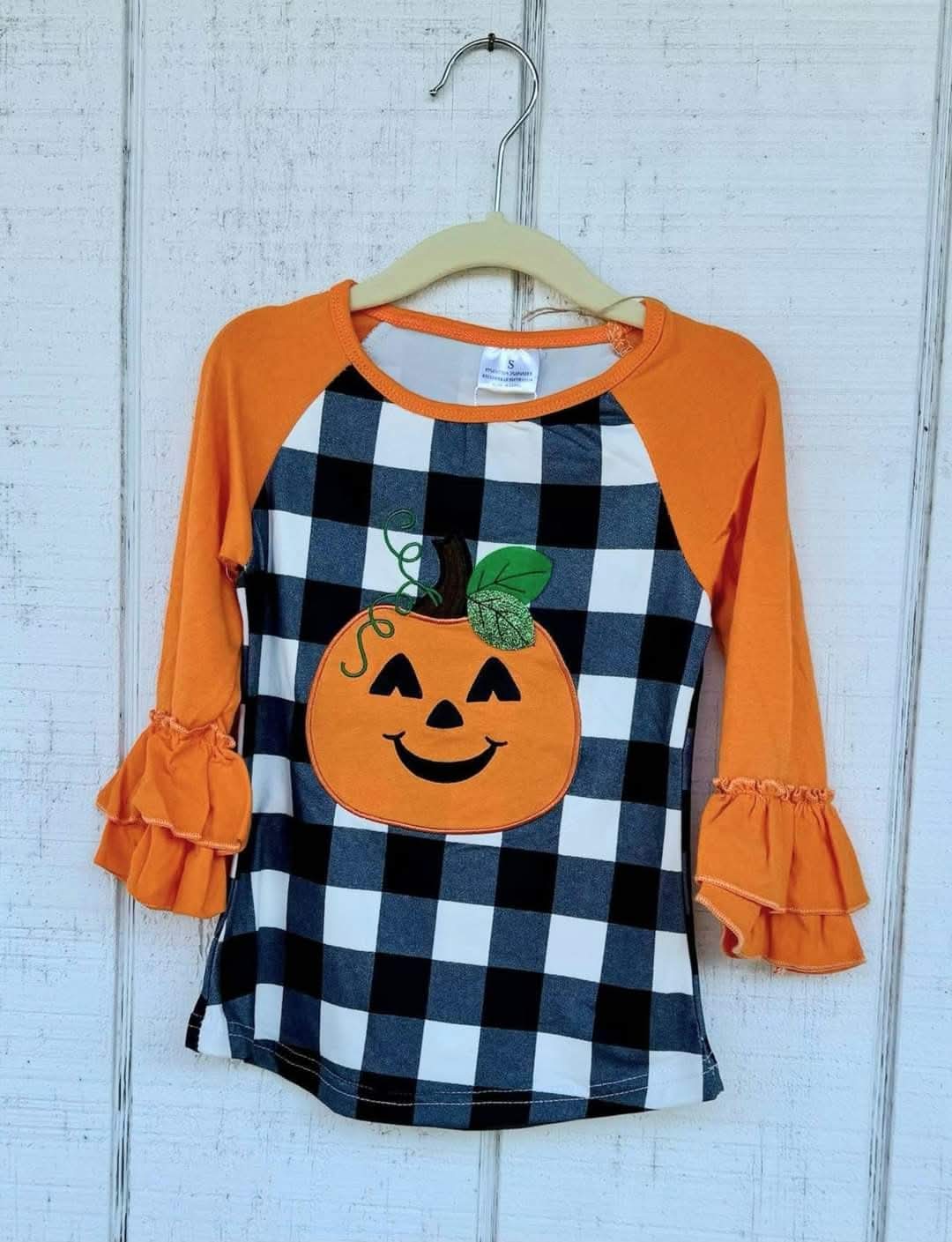 Girls Ruffle Sleeve Pumpkin Top