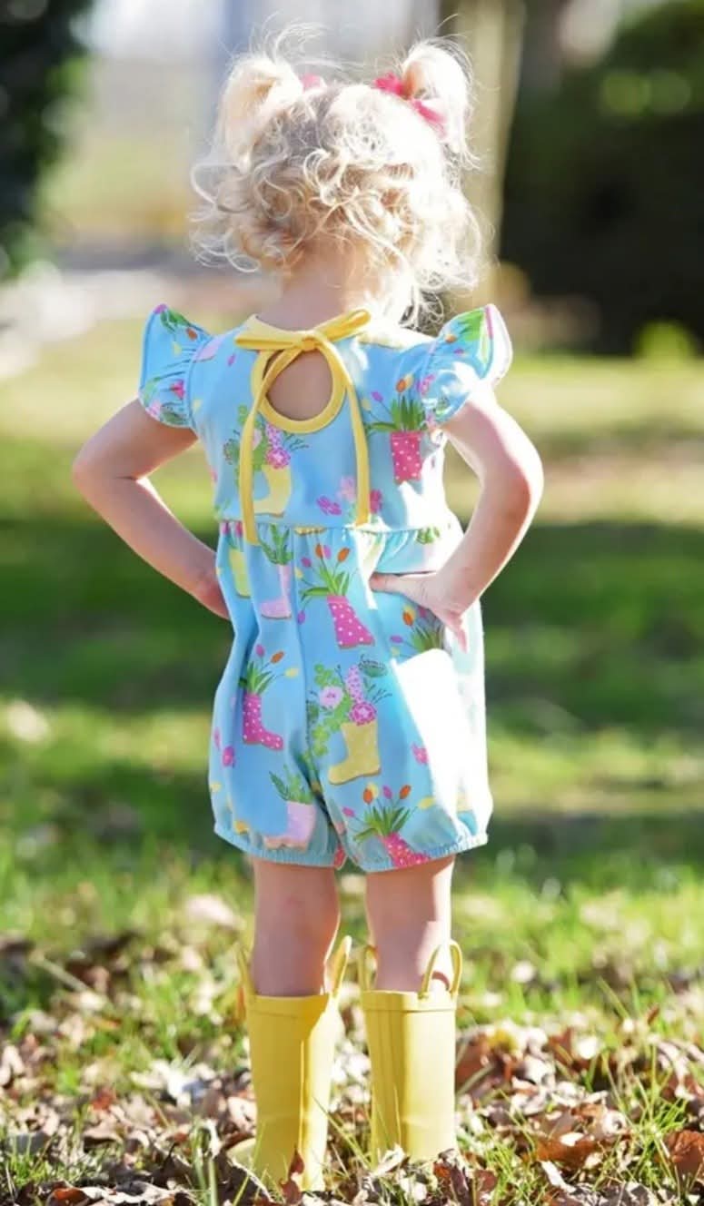 Flowers and Rainboots, Girl's Spring Romper