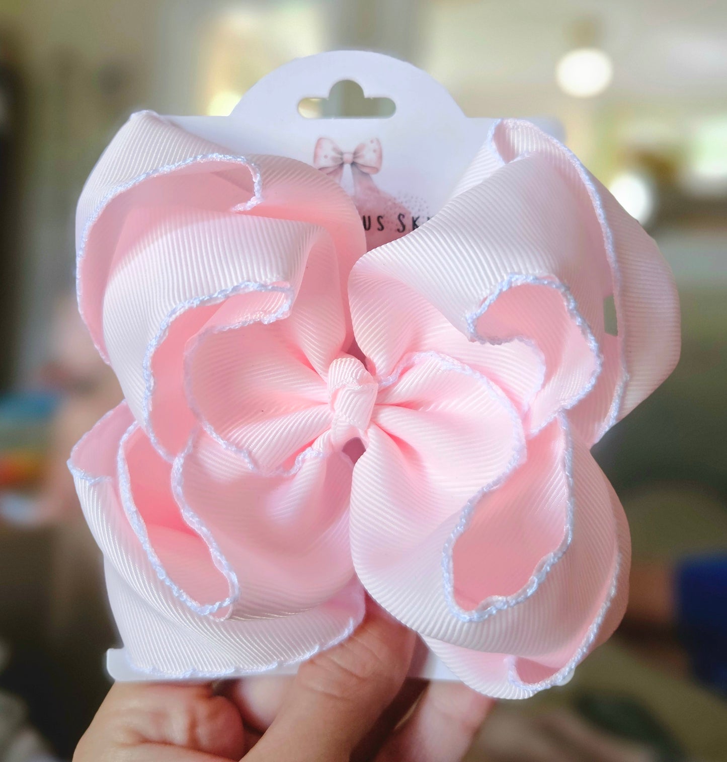 Double Stacked, White Trim, Pink Clip Bow