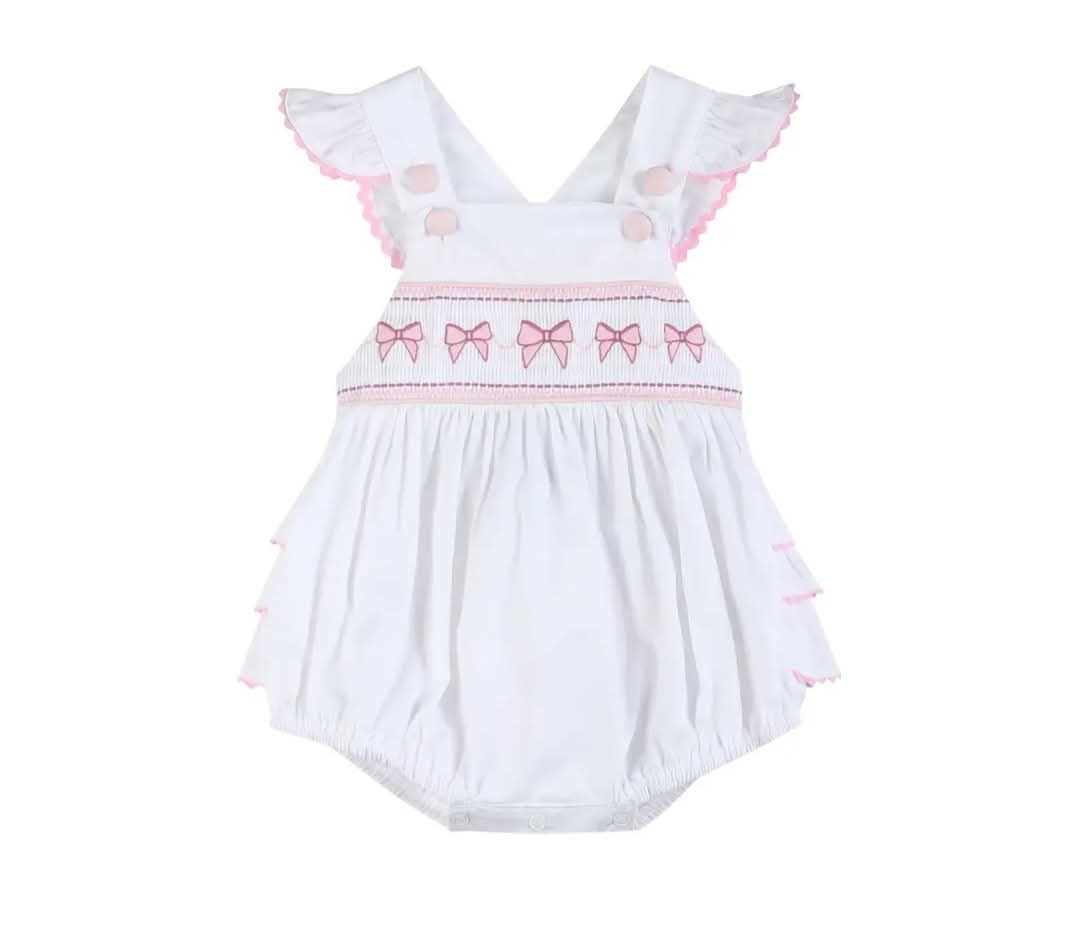 Bows and Riffle Smocked Sunsuit Bubble