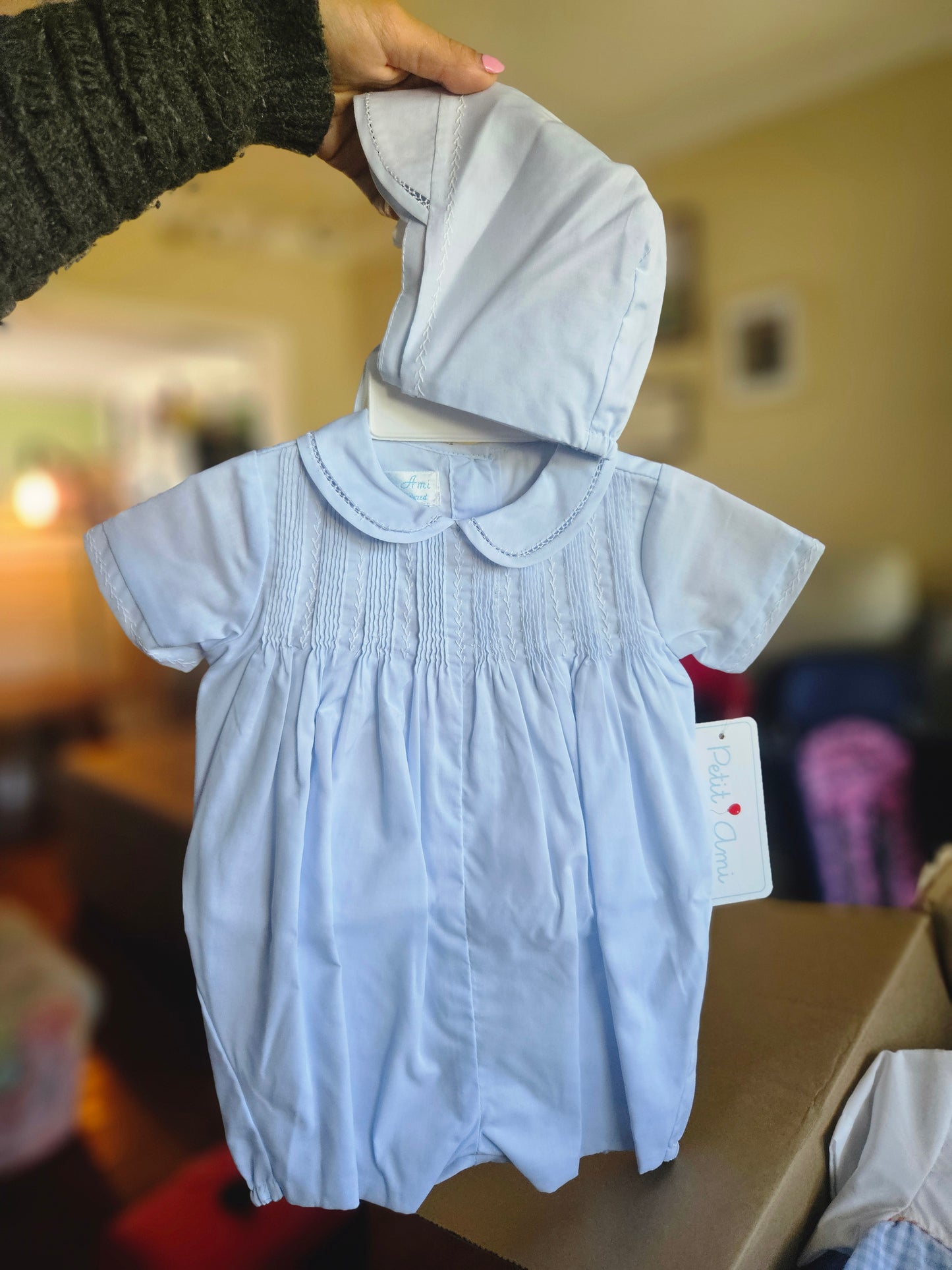 Baby Blue Boys Heirloom Pintuck Romper