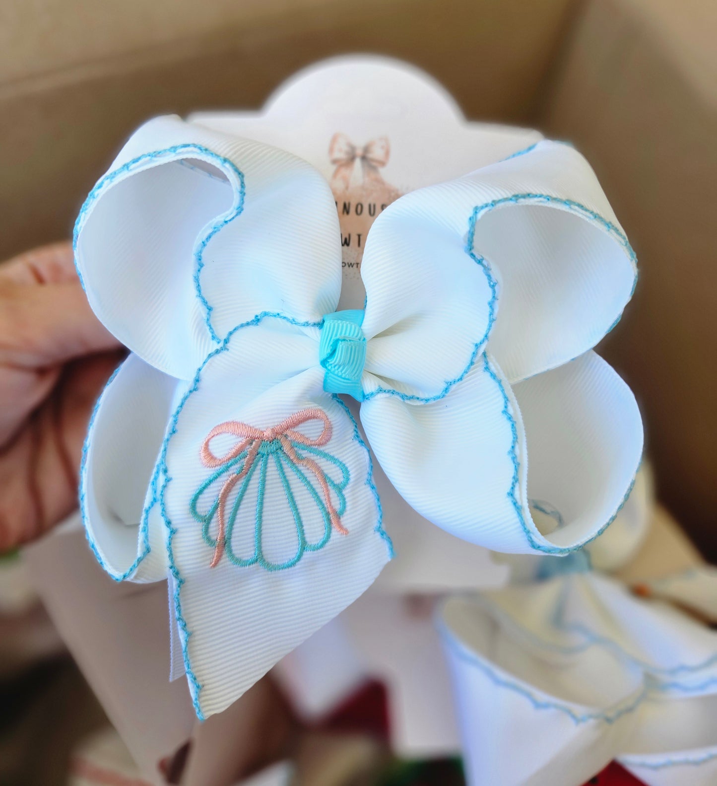 Blue Shell Bow Clip Bow