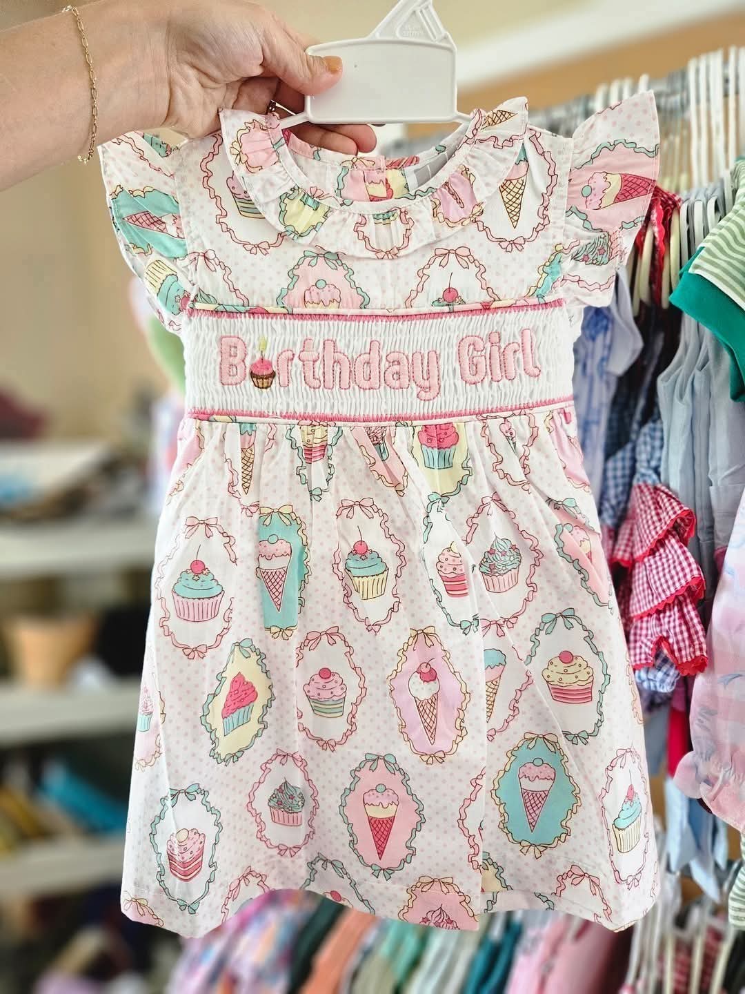 "Little Cupcake" Birthday Girl Smocked Dress