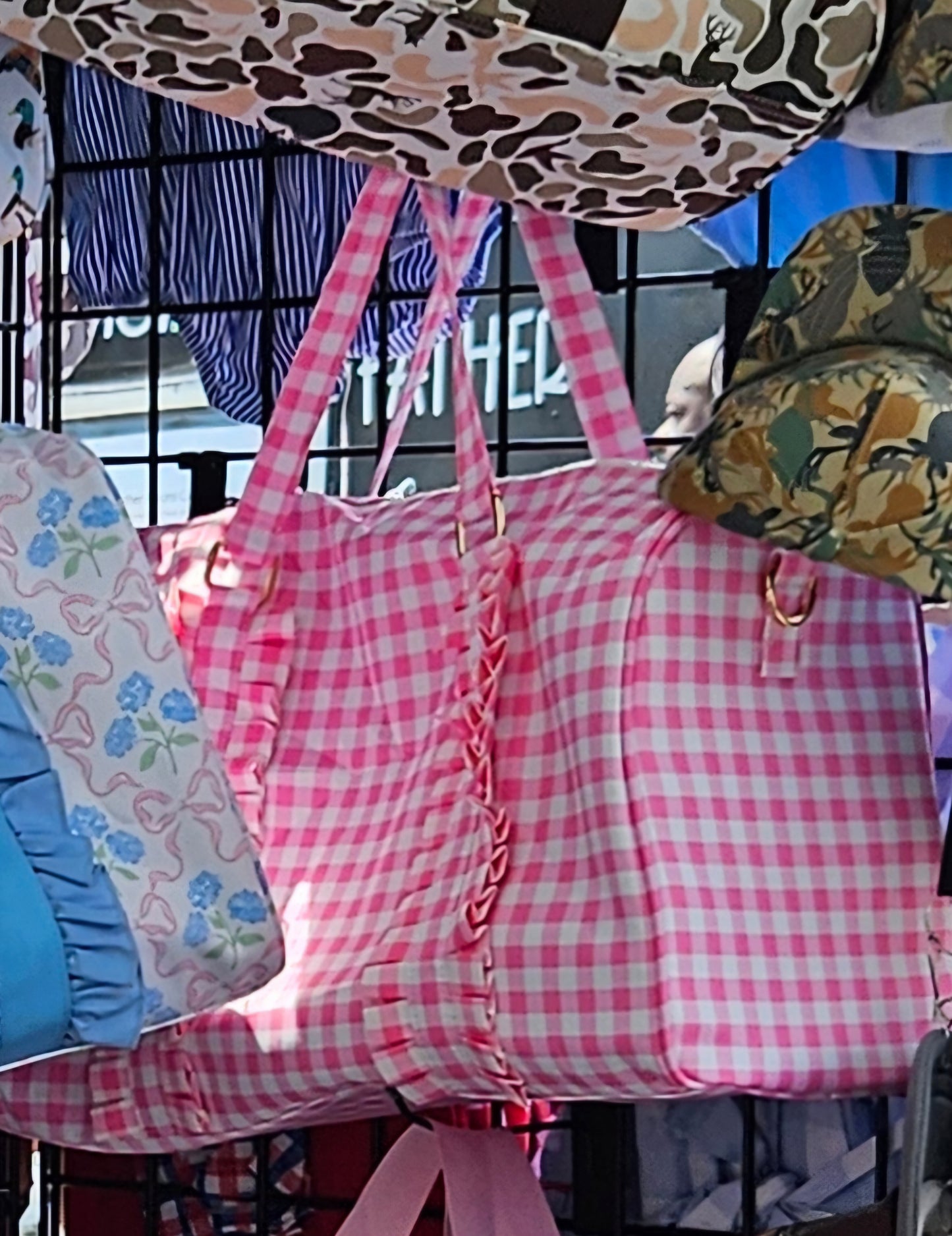 Pink Checkered Duffle Bag