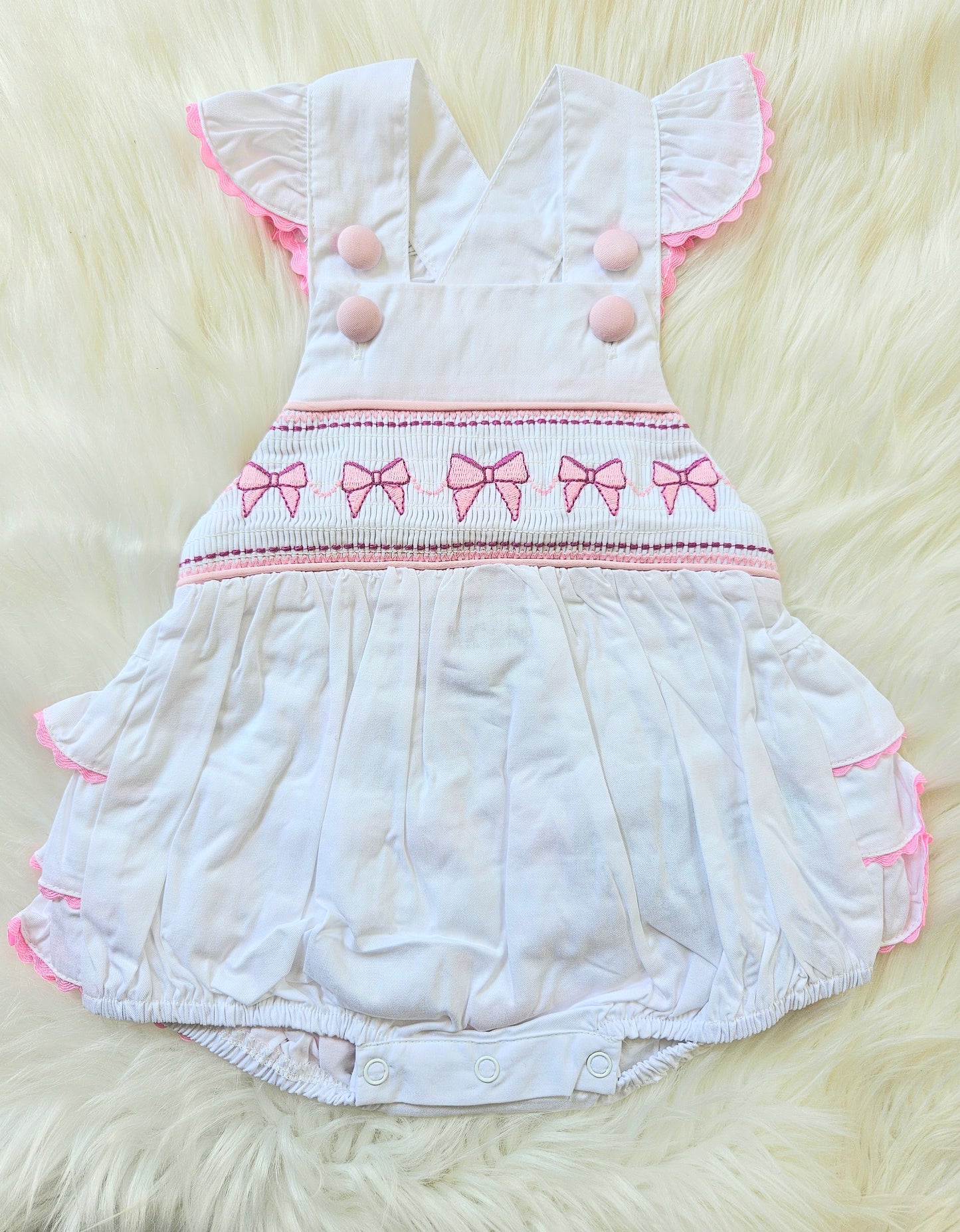 Bows and Riffle Smocked Sunsuit Bubble