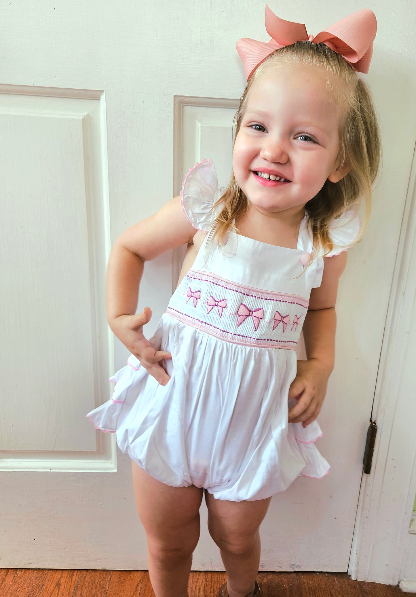 Bows and Riffle Smocked Sunsuit Bubble