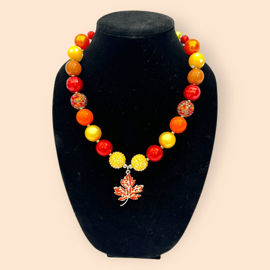 Autumn Maple Leaf Bubble Gum Necklace 20.5"