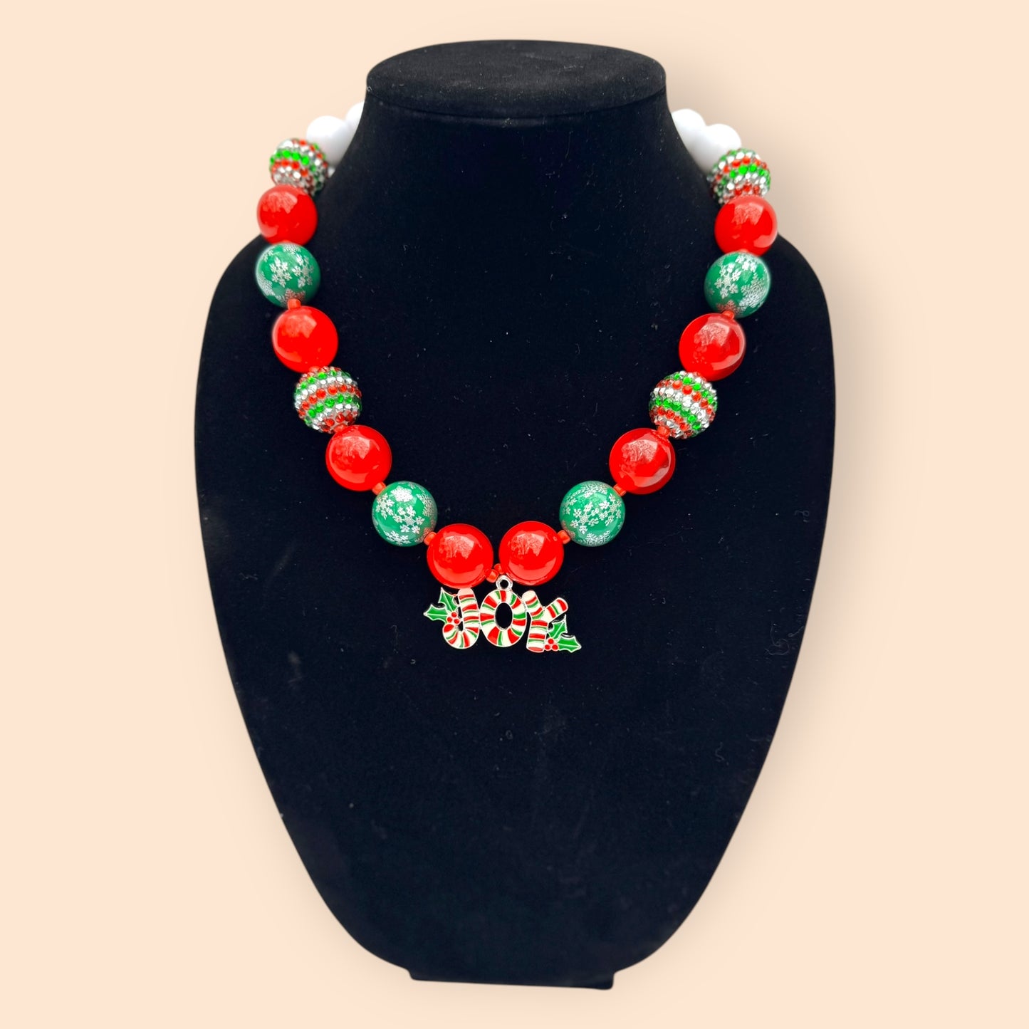 Christmas "Joy" Bubble Gum Necklace 20"