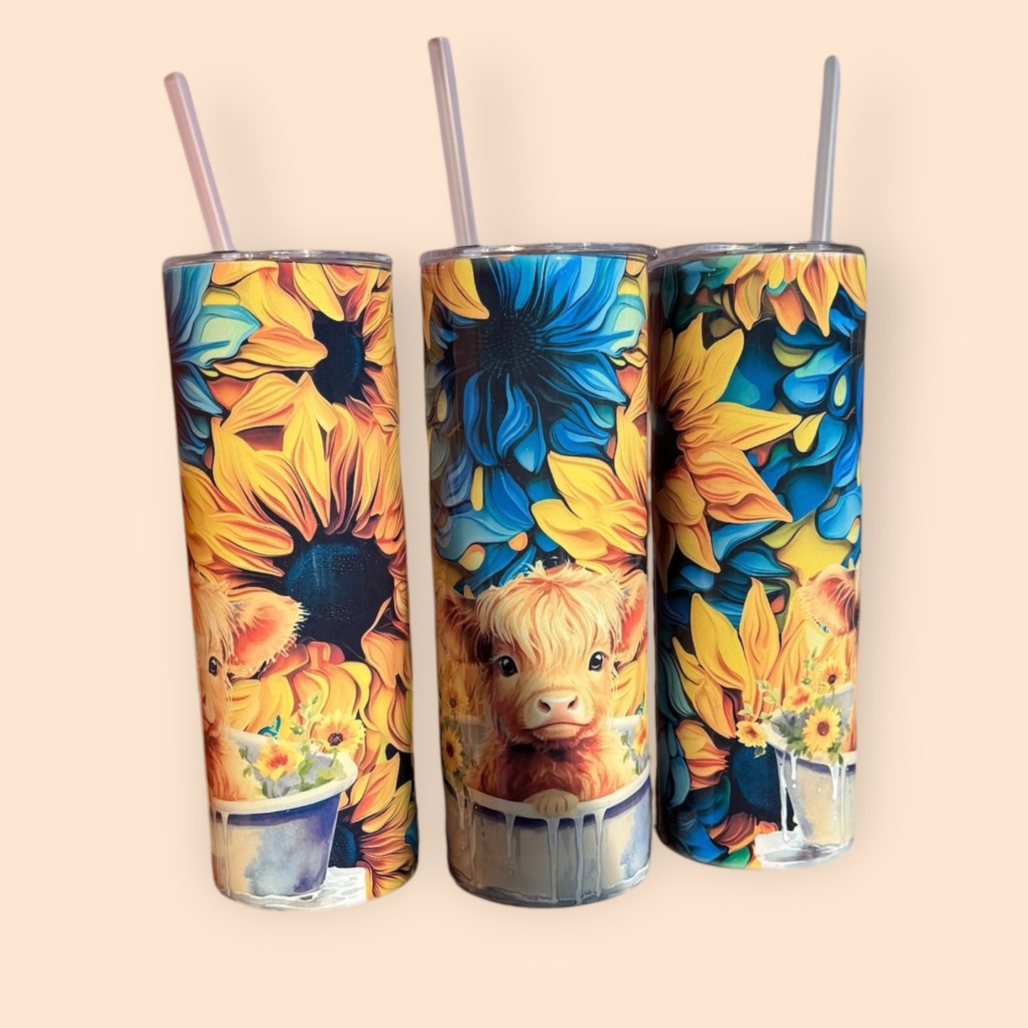 Cow & Sunflowers Stainless Steel 20 oz Skinny Tumbler