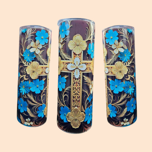 Floral cross 20 oz Stainless Steel Skinny Tumbler