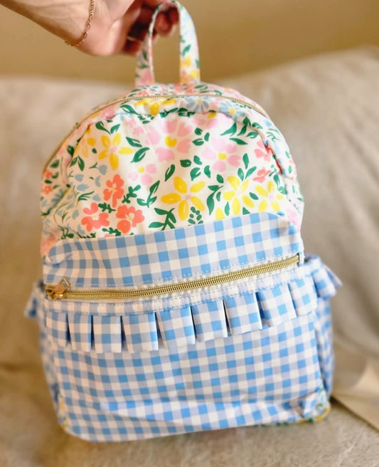 Blue and Yellow Checkered Pocket Backpack