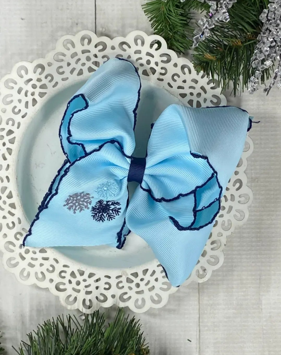 Blue Snowflake Embroidered headband Hairbow