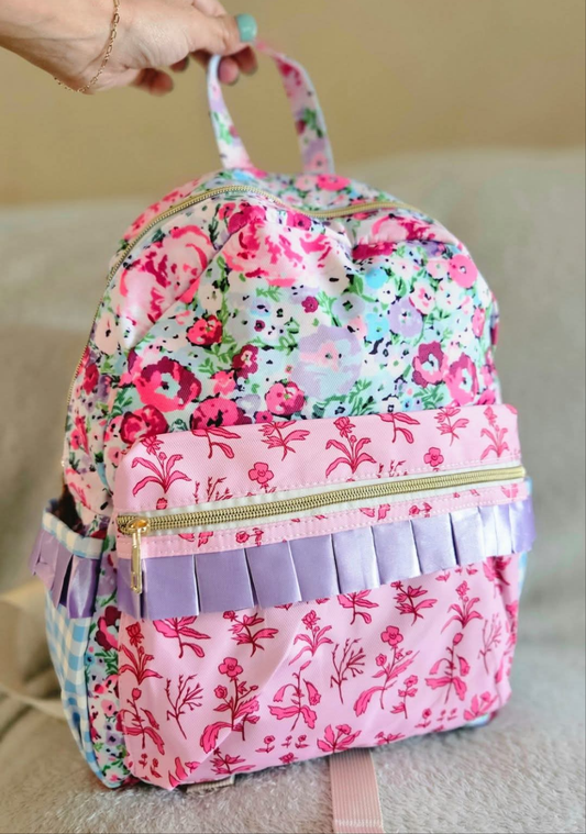 Blue Plaid Pocket Backpack