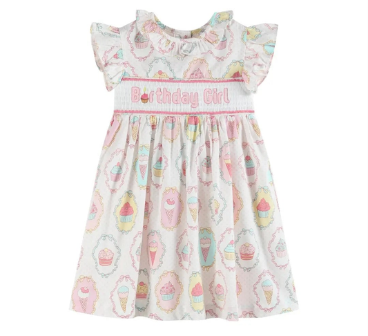 "Little Cupcake" Birthday Girl Smocked Dress