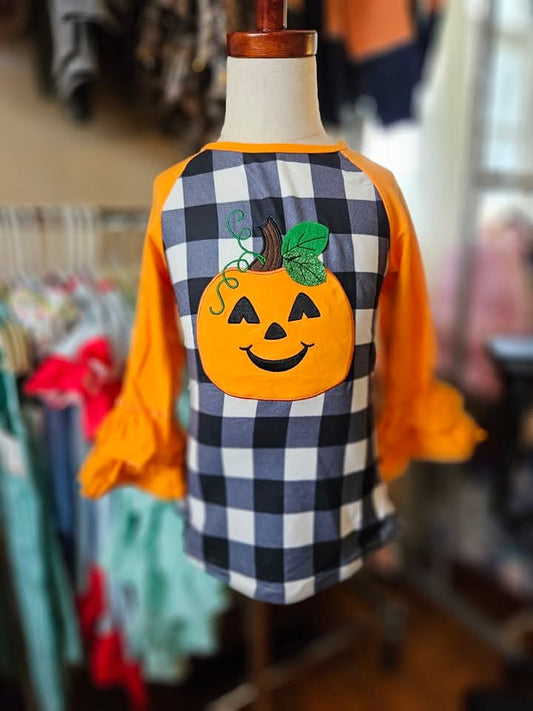 Girls Ruffle Sleeve Pumpkin Top