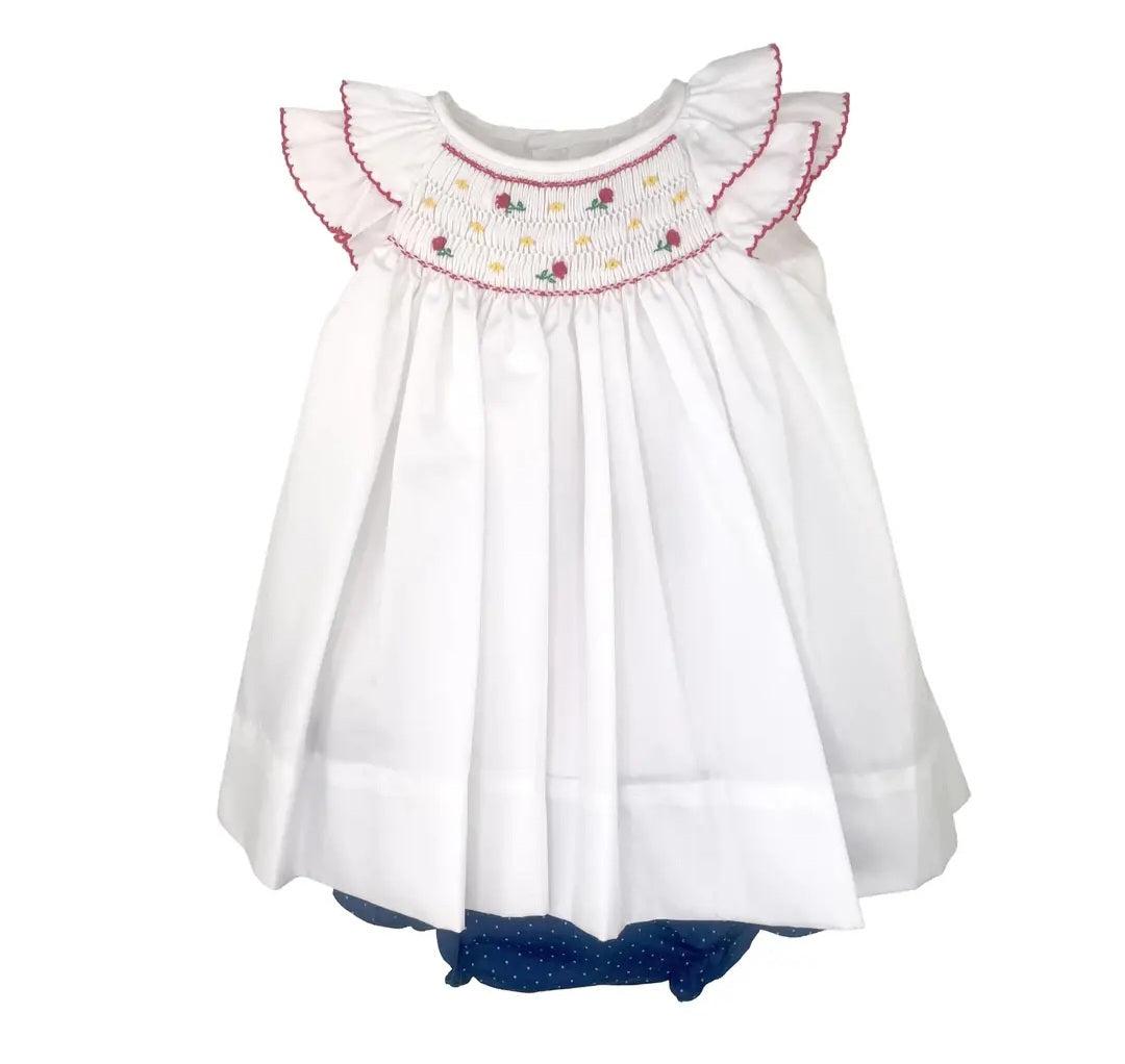 Red, Navy and White Ruffle Smocked Diaper Set #562