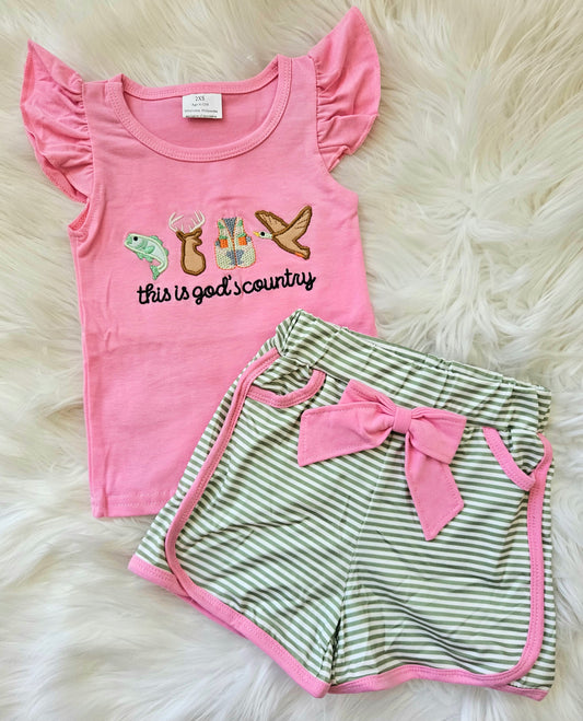 "This is God's Country" Girls Summer Short Set #512