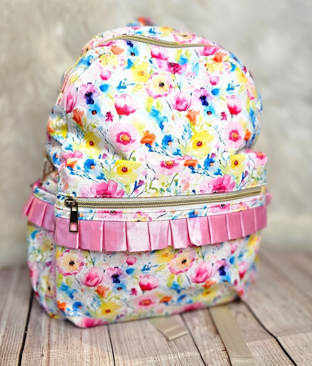 Light Floral Girls Ruffle Backpack